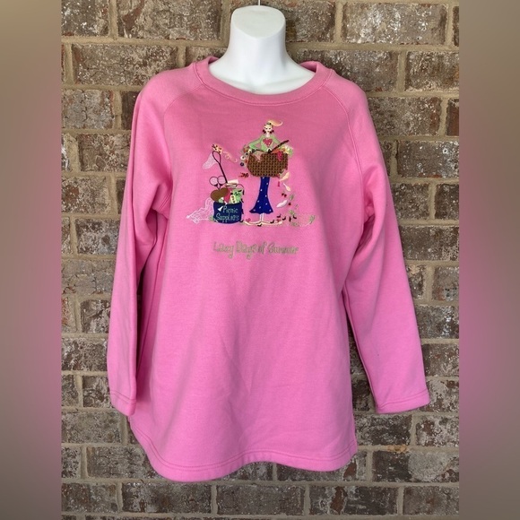 Quacker Factory Womens M Pink Embellished Lazy Summer Picnic Sweatshirt NWT - Picture 1 of 9